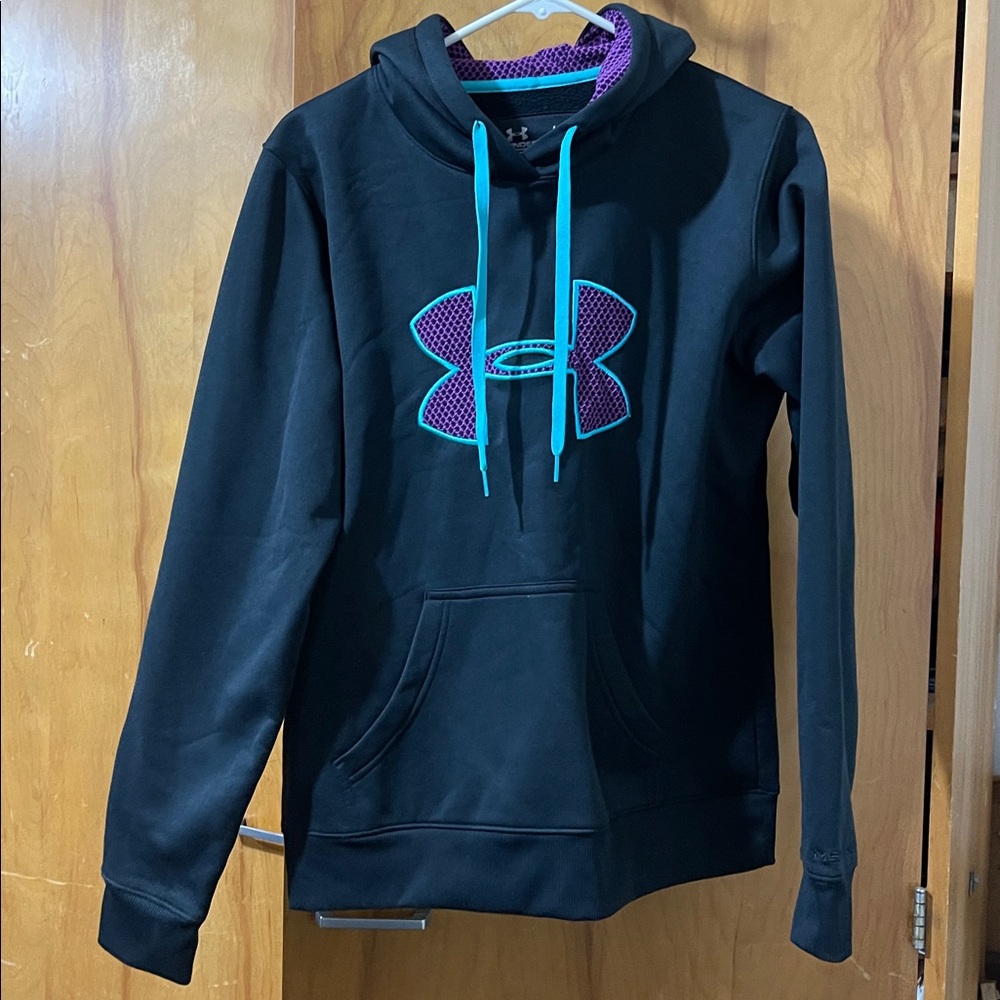 Under Armour Black Hoodie with Teal and Purple Logo